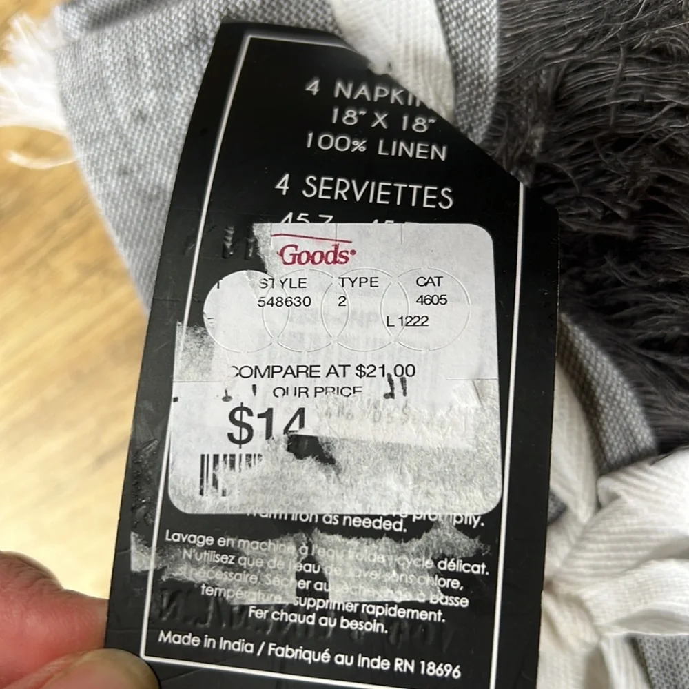 madison studio set of 4 gray frayed edge 100% linen napkins